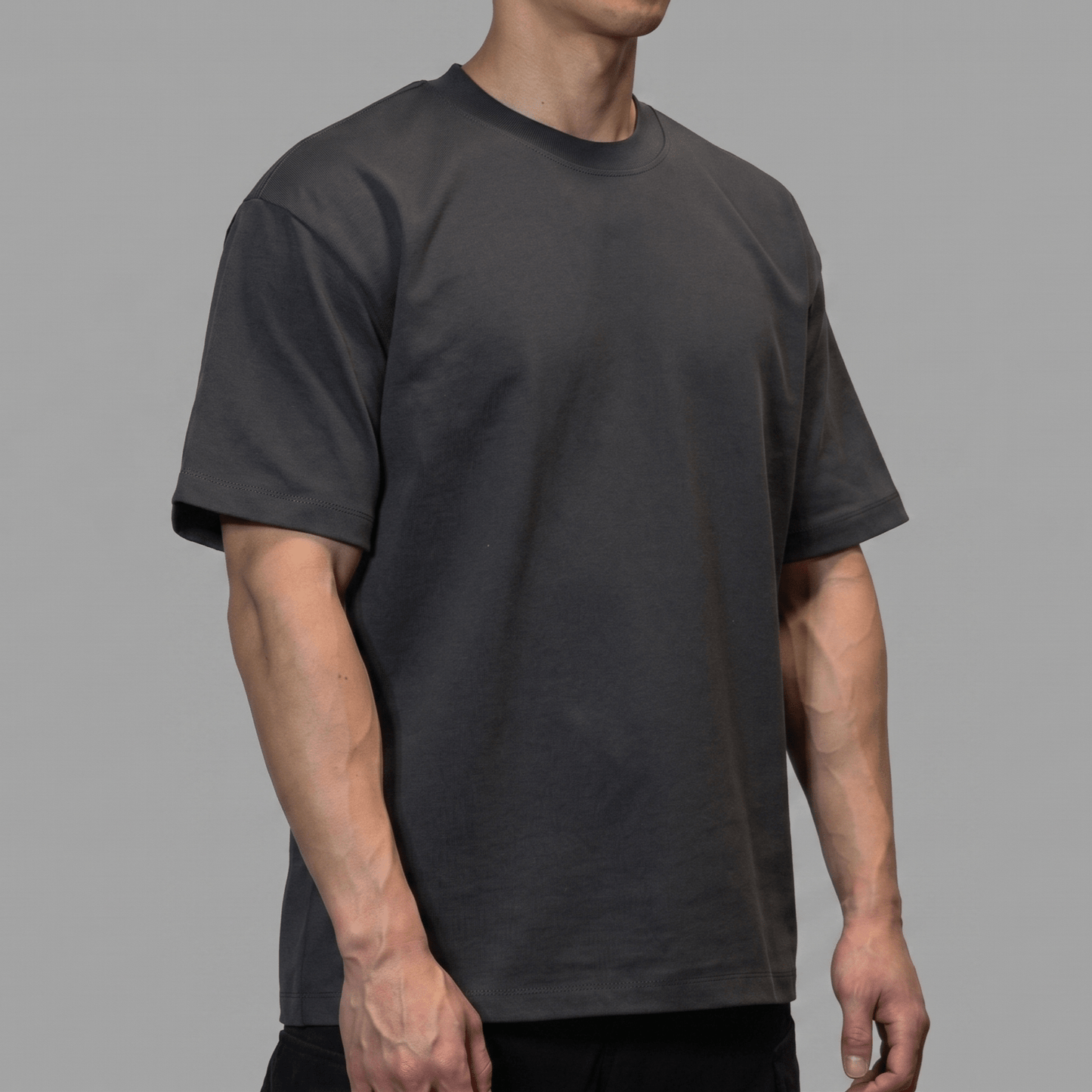The BaseTee – Heavyweight 425GSM Cotton - Grey - Front Angle