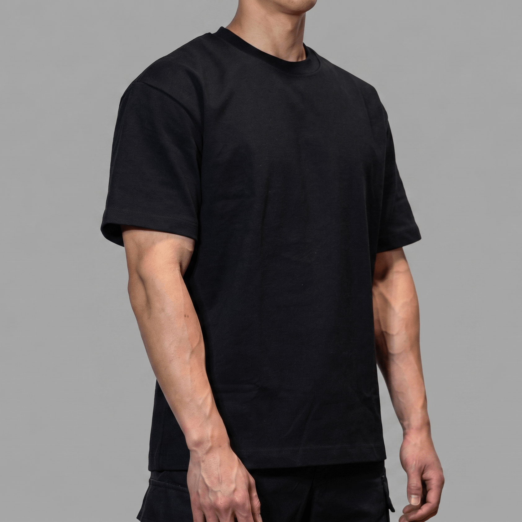 The BaseTee – Heavyweight 425GSM Cotton - Black - Front Angle